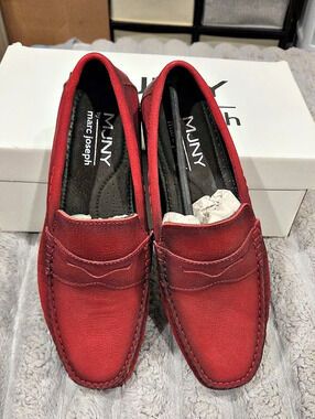Marc Joseph New York Men's Nebraska Penny Loafers Red Suede Size 7